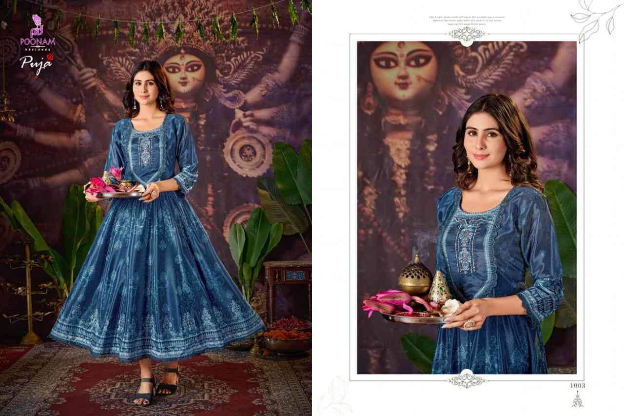 Puja By Poonam Designer 1001 To 1006 Series Beautiful Stylish Fancy Colorful Casual Wear & Ethnic Wear Natural Crepe Gowns At Wholesale Price