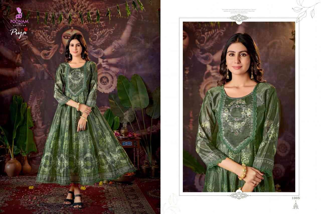 Puja By Poonam Designer 1001 To 1006 Series Beautiful Stylish Fancy Colorful Casual Wear & Ethnic Wear Natural Crepe Gowns At Wholesale Price