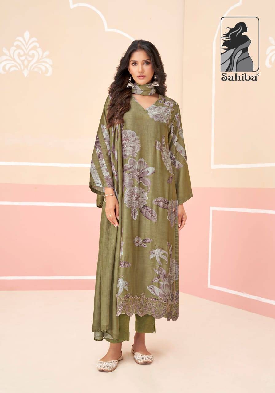 Ishani By Sahiba Fabrics Beautiful Festive Suits Colorful Stylish Fancy Casual Wear & Ethnic Wear Muslin Silk Dresses At Wholesale Price