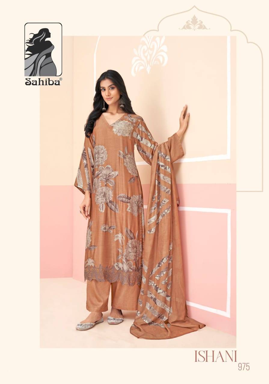 Ishani By Sahiba Fabrics Beautiful Festive Suits Colorful Stylish Fancy Casual Wear & Ethnic Wear Muslin Silk Dresses At Wholesale Price