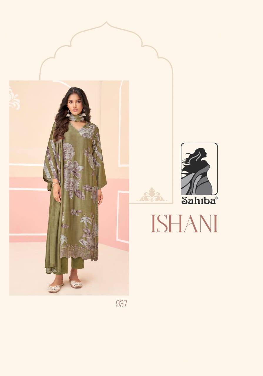 Ishani By Sahiba Fabrics Beautiful Festive Suits Colorful Stylish Fancy Casual Wear & Ethnic Wear Muslin Silk Dresses At Wholesale Price