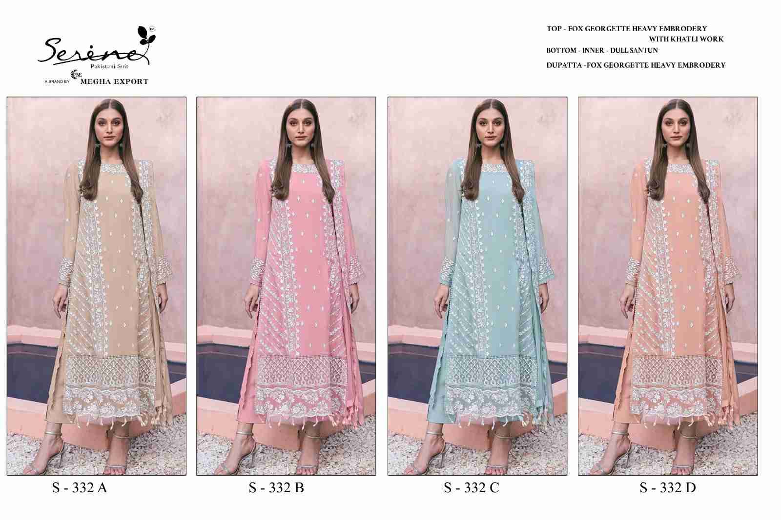 Serene Hit Design S-332 Colours By Serene S-332-A To S-332-D Series Designer Pakistani Suits Beautiful Fancy Colorful Stylish Party Wear & Occasional Wear Faux Georgette Embroidered Dresses At Wholesale Price