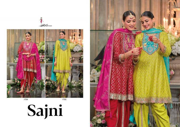 Sajni By Eba Lifestyle 1704 To 1705 Series Designer Festive Suits Beautiful Fancy Colorful Stylish Party Wear & Occasional Wear Heavy Chinnon Dresses At Wholesale Price