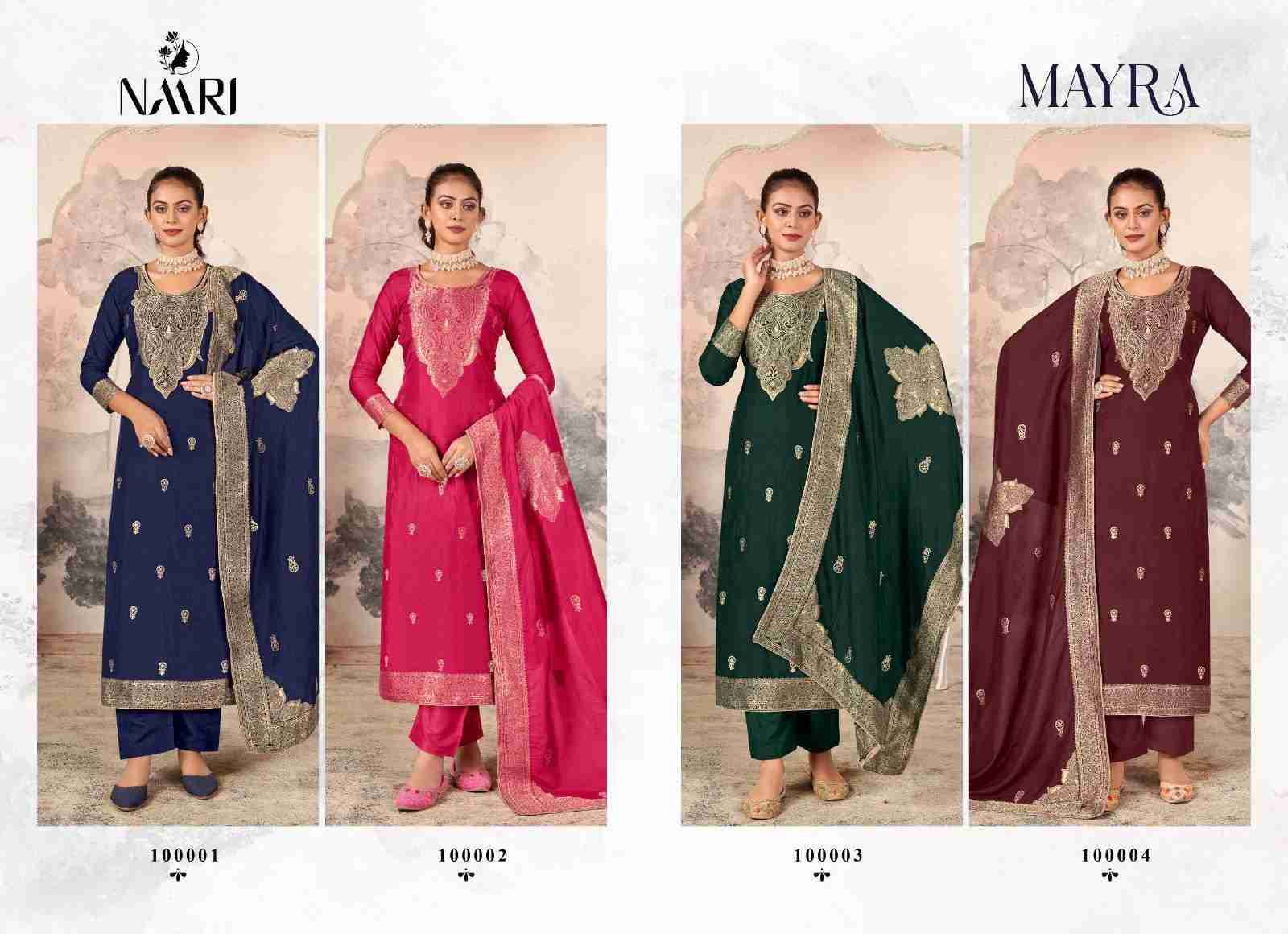 Mayra By Naari 100001 To 100004 Series Beautiful Stylish Festive Suits Fancy Colorful Casual Wear & Ethnic Wear & Ready To Wear Pure Jacquard Dresses At Wholesale Price