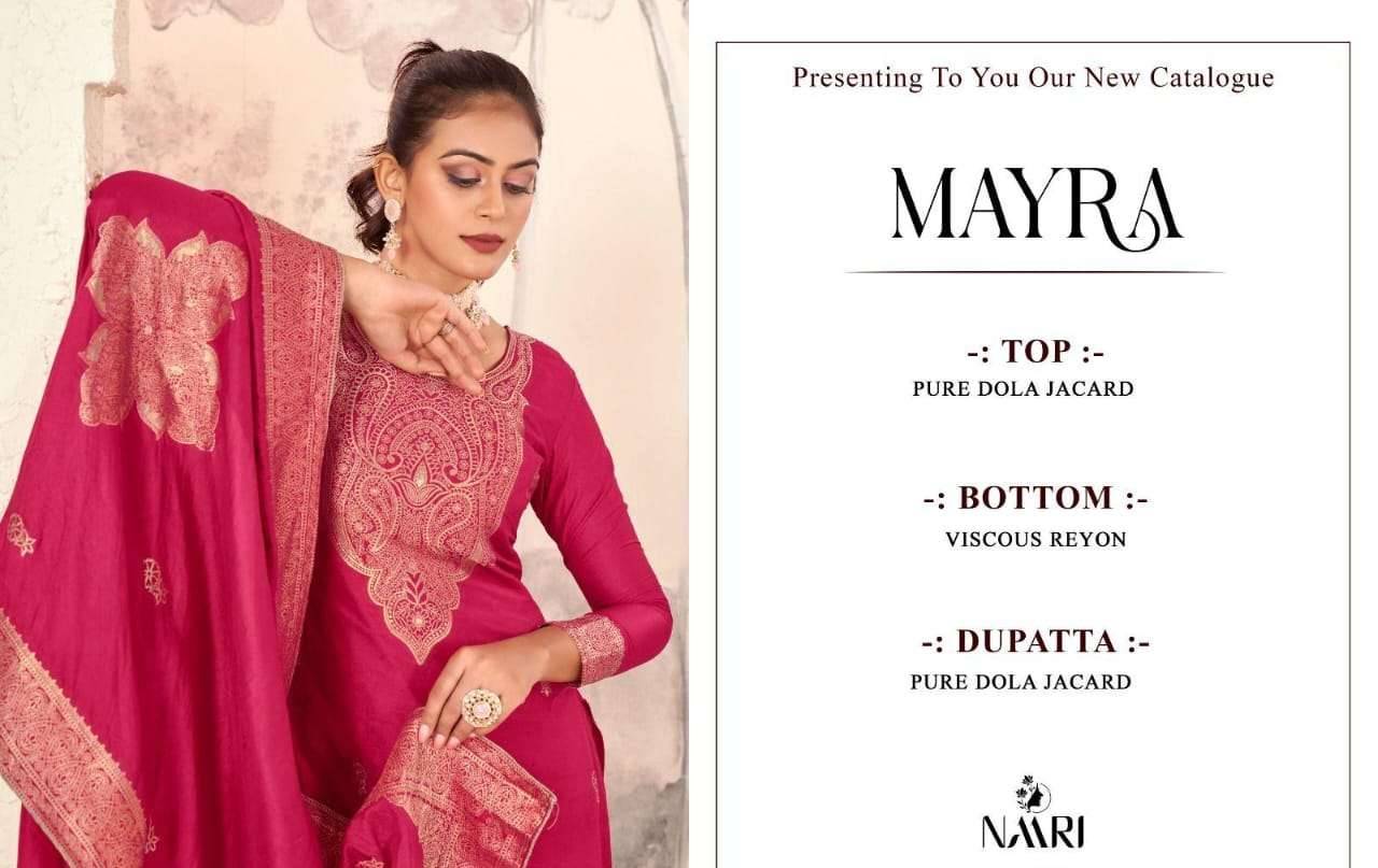 Mayra By Naari 100001 To 100004 Series Beautiful Stylish Festive Suits Fancy Colorful Casual Wear & Ethnic Wear & Ready To Wear Pure Jacquard Dresses At Wholesale Price