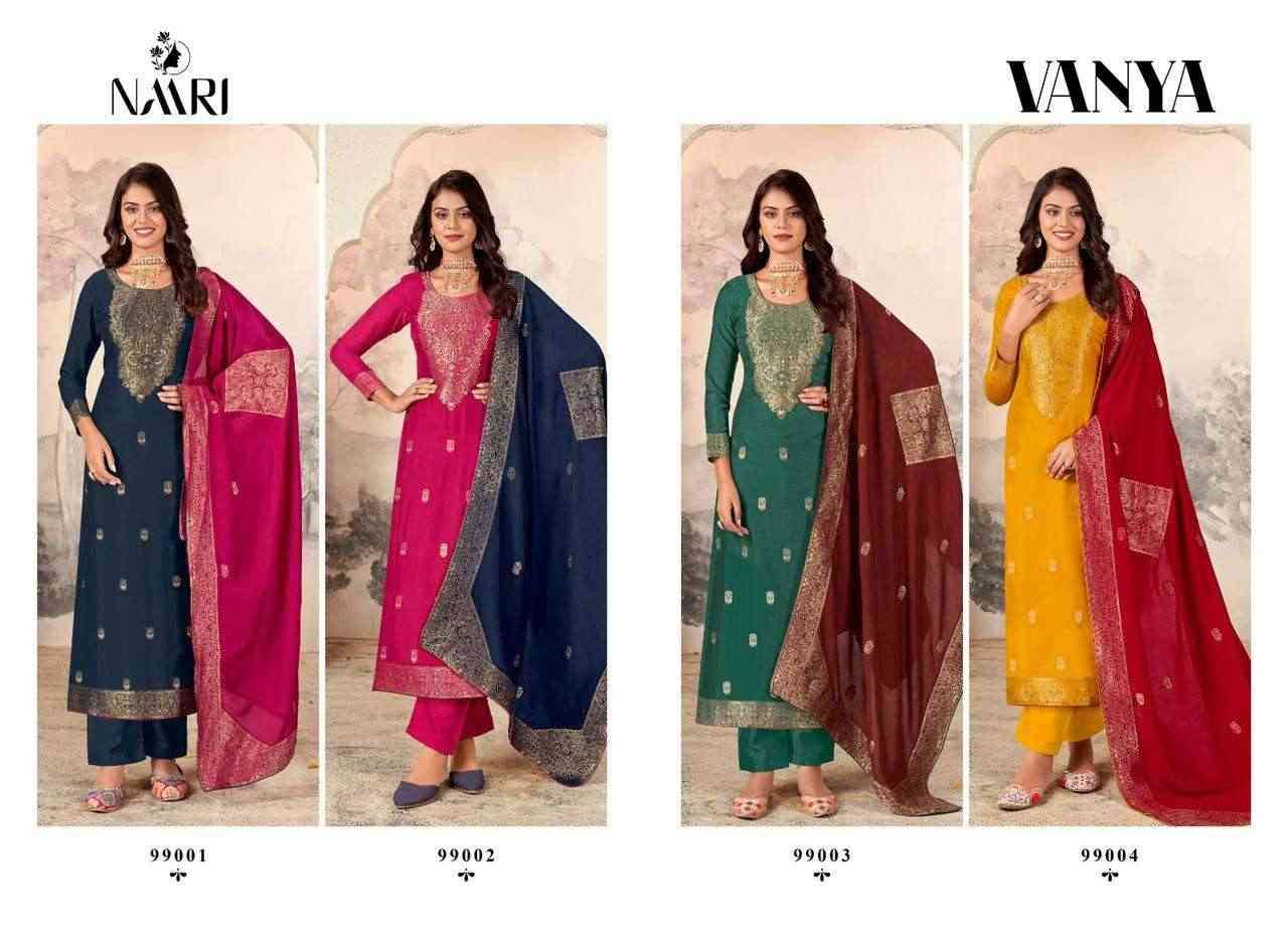 Vanya By Naari 99001 To 99004 Series Beautiful Stylish Festive Suits Fancy Colorful Casual Wear & Ethnic Wear & Ready To Wear Pure Muslin Jacquard Dresses At Wholesale Price