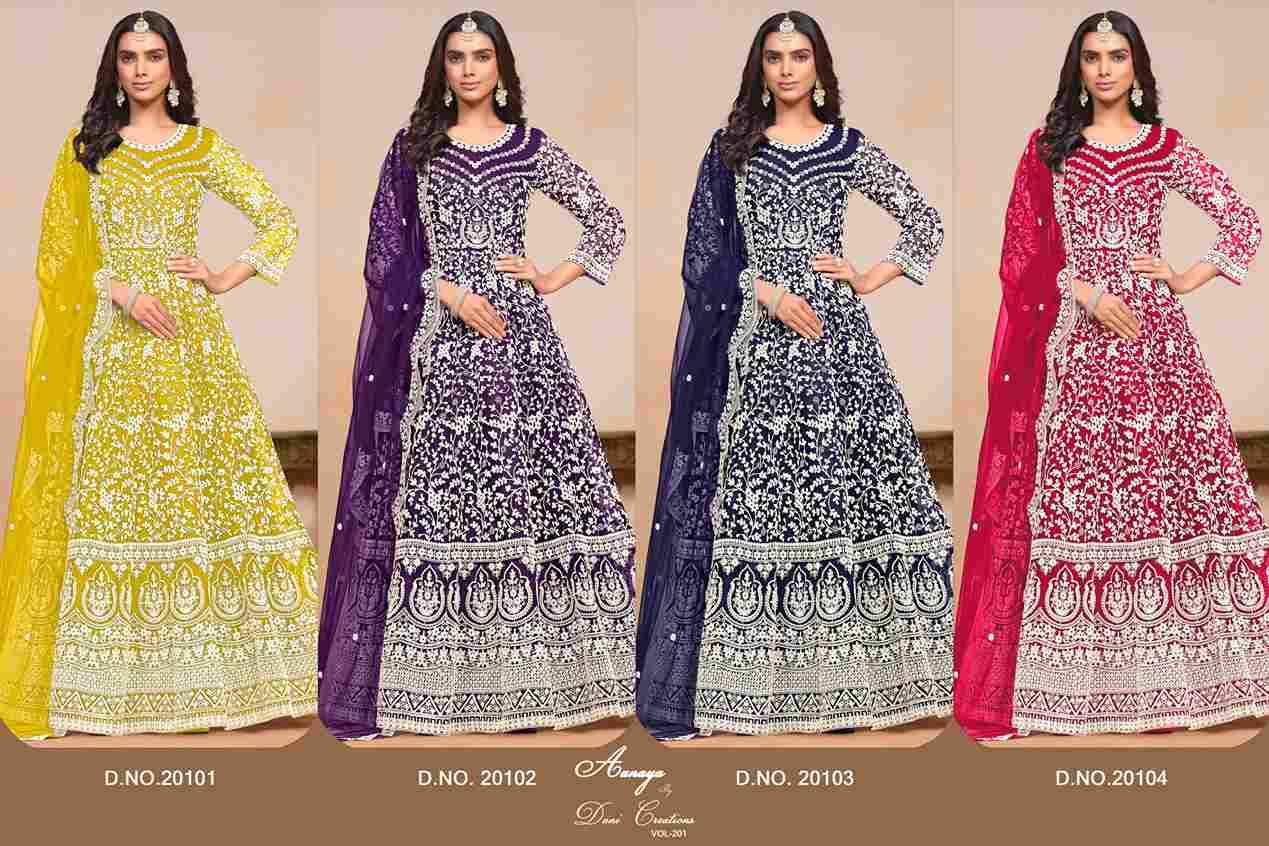 Aanaya Vol-201 By Twisha 20101 To 20104 Series Beautiful Anarkali Suits Colorful Stylish Fancy Casual Wear & Ethnic Wear Net Dresses At Wholesale Price