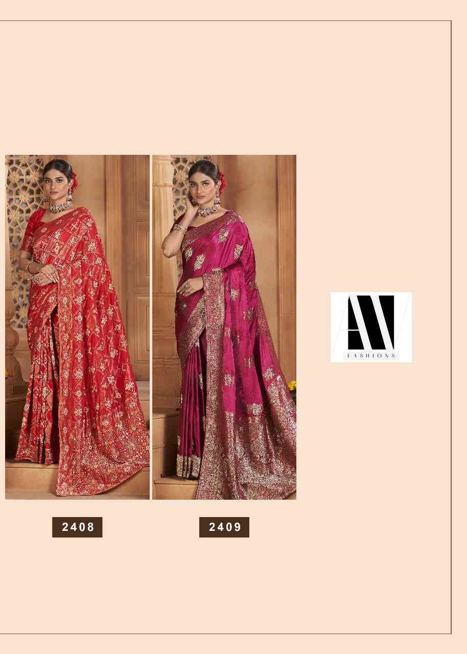 Banarasi Fusion Vol-2 By AV Fashion 2405 To 2409 Series Indian Traditional Wear Collection Beautiful Stylish Fancy Colorful Party Wear & Occasional Wear Satin Silk Sarees At Wholesale Price