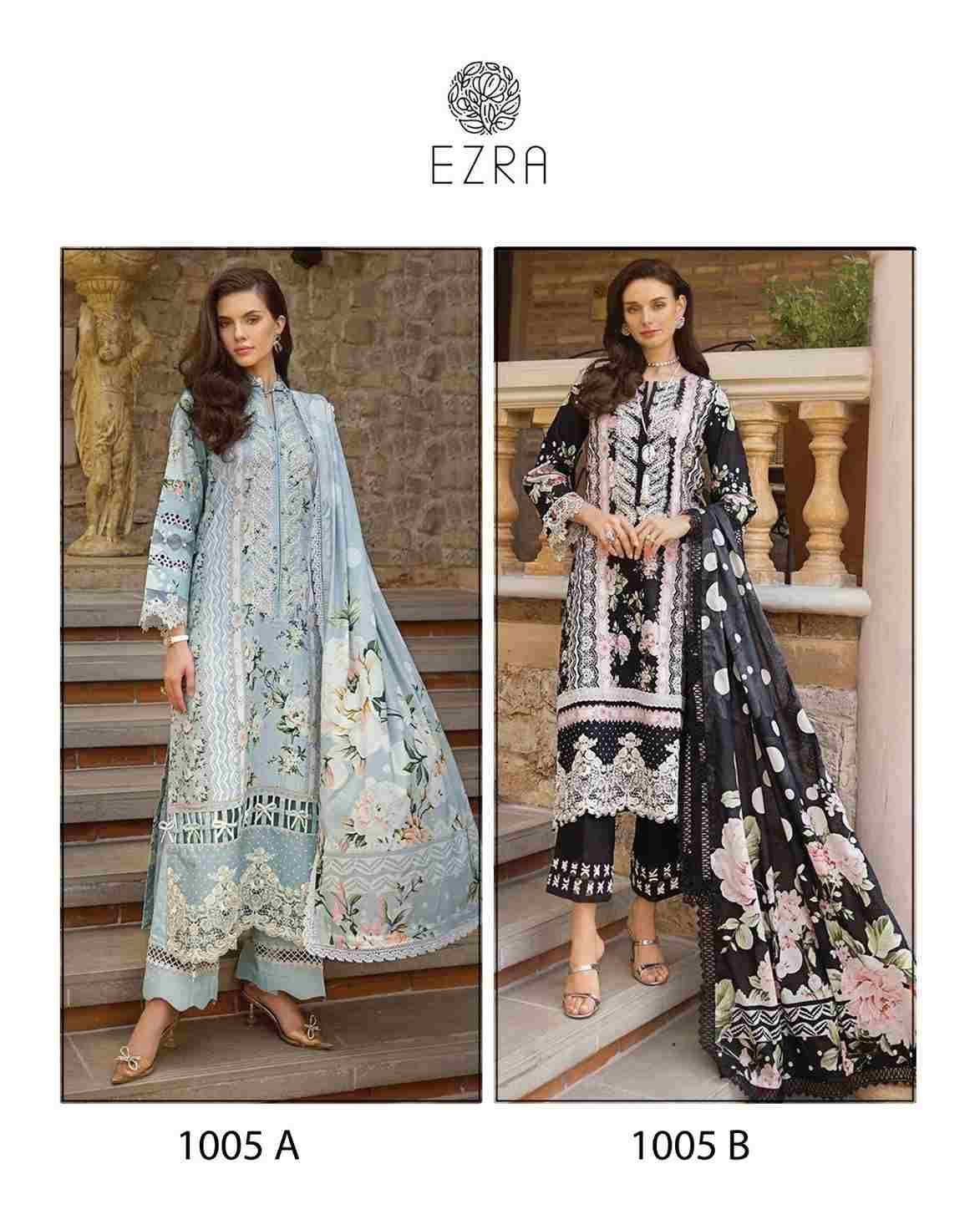 Ezra 1005 Colours By Ezra 1005-A To 1005-B Series Pakistani Suits Beautiful Fancy Colorful Stylish Party Wear & Occasional Wear Pure Cotton Embroidery Dresses At Wholesale Price