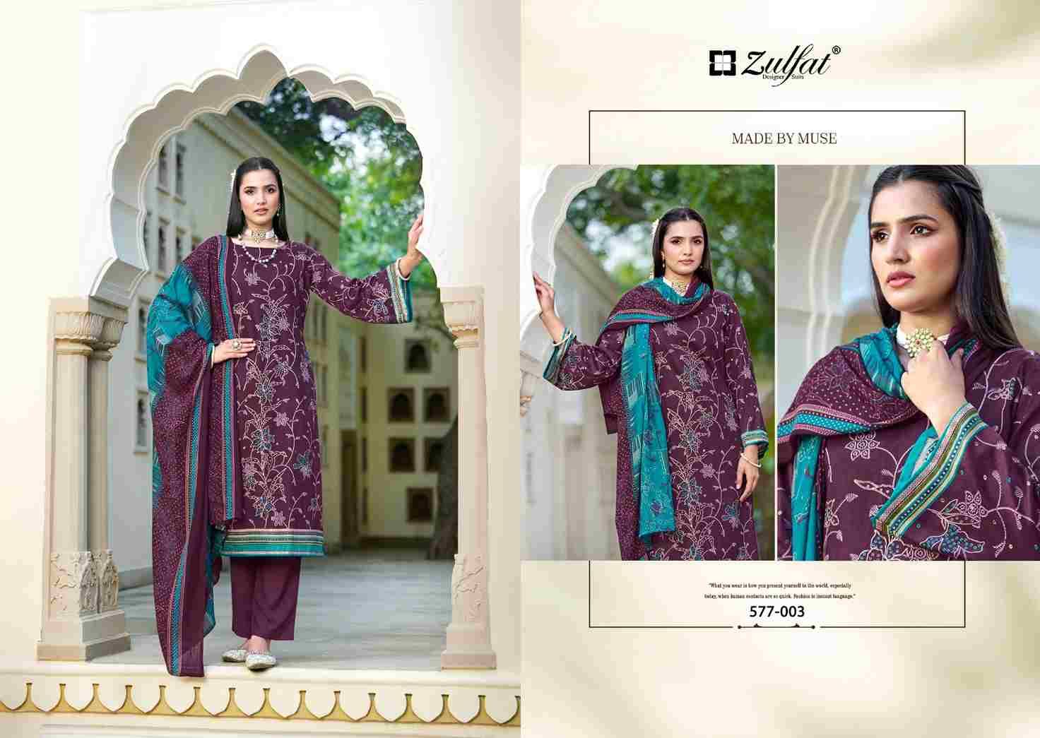 Rabia By Zulfat 577-001 To 577-006 Series Beautiful Festive Suits Stylish Fancy Colorful Casual Wear & Ethnic Wear Pure Jam Cotton Print Dresses At Wholesale Price