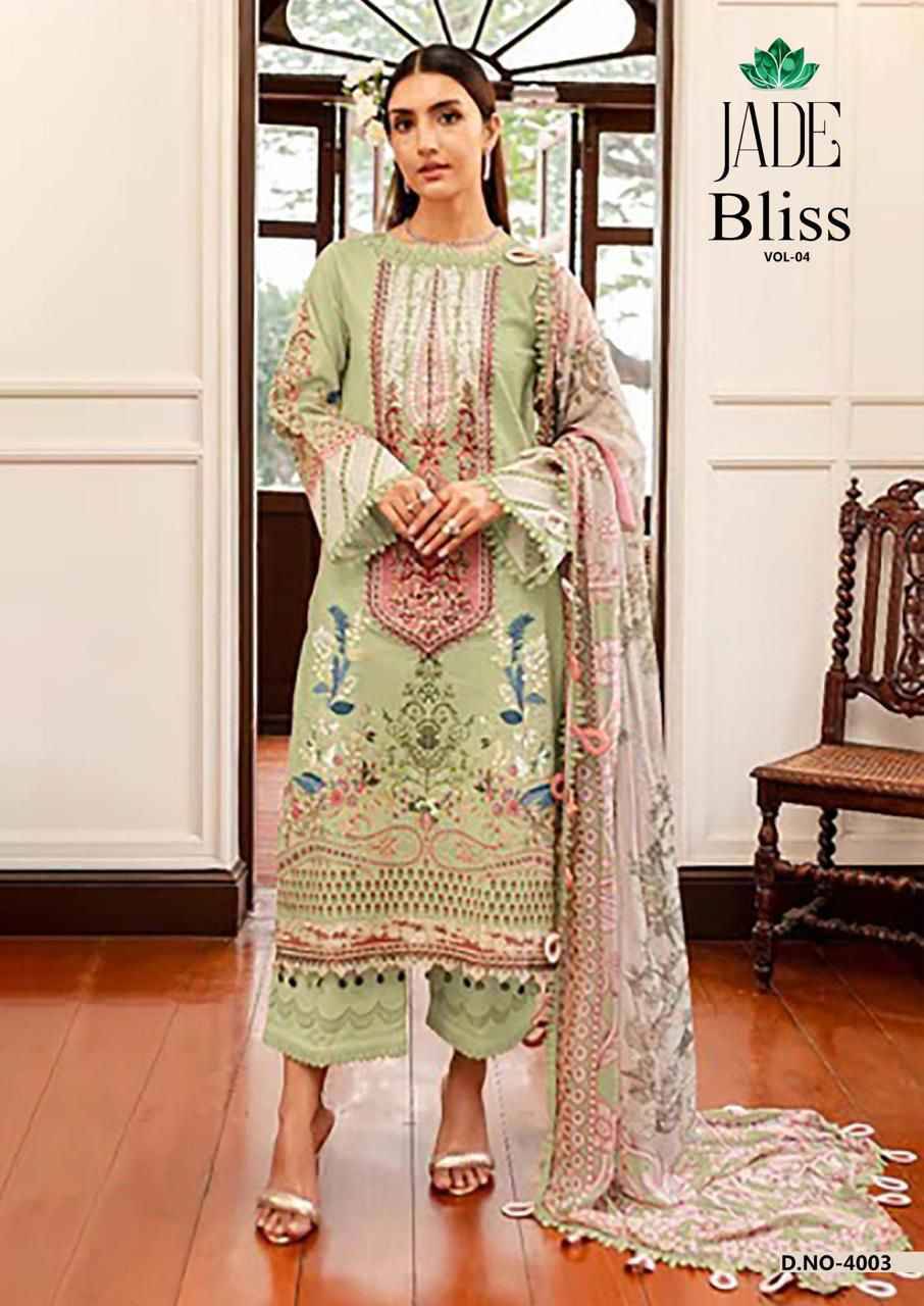 Bliss Vol-4 By Jade 4001 To 4006 Series Beautiful Festive Suits Colorful Stylish Fancy Casual Wear & Ethnic Wear Pure Cotton Print Dresses At Wholesale Price