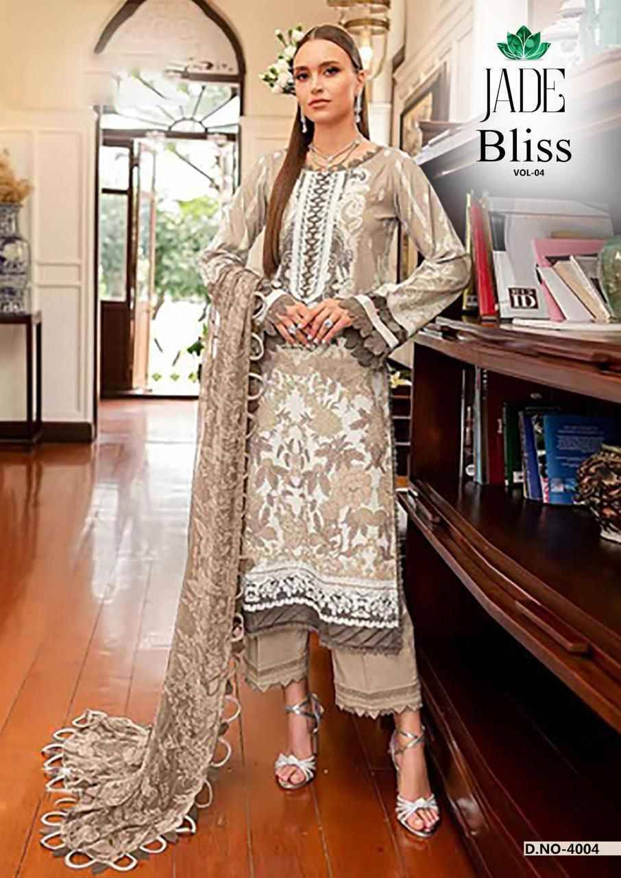 Bliss Vol-4 By Jade 4001 To 4006 Series Beautiful Festive Suits Colorful Stylish Fancy Casual Wear & Ethnic Wear Pure Cotton Print Dresses At Wholesale Price