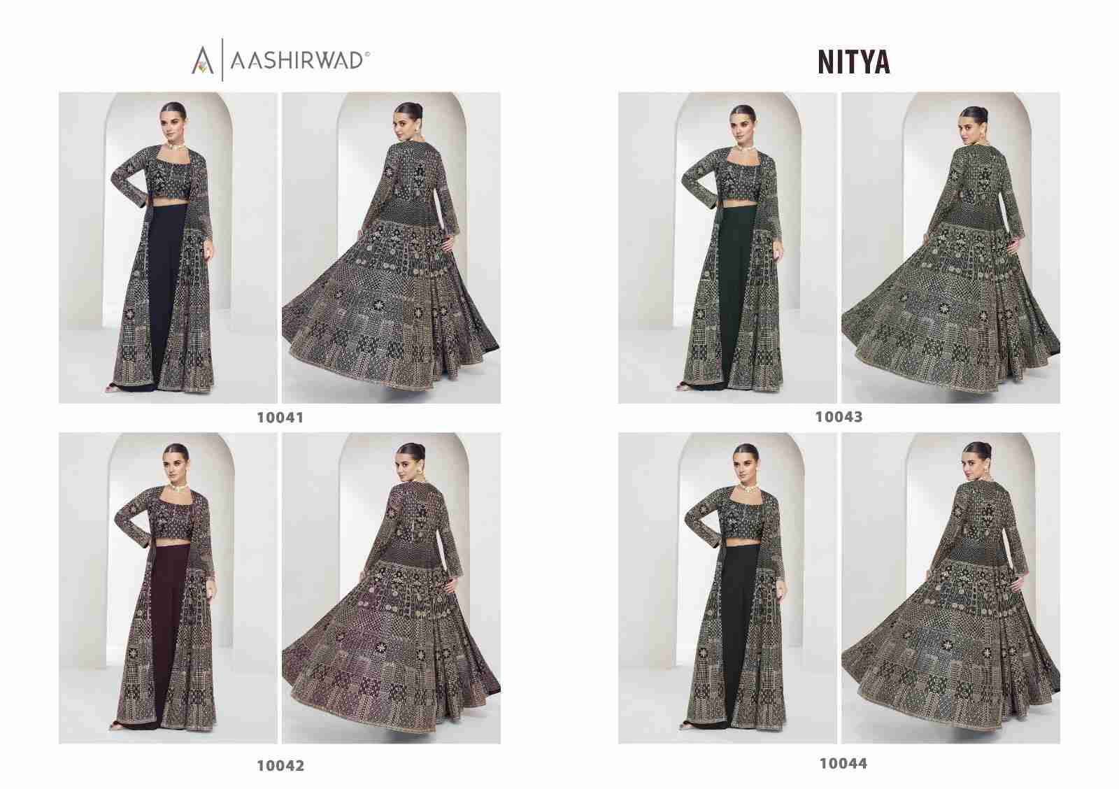 Nitya By Aashirwad Creation 10041 To 10044 Series Designer Stylish Fancy Colorful Beautiful Party Wear & Ethnic Wear Collection Georgette Tops With Bottom At Wholesale Price