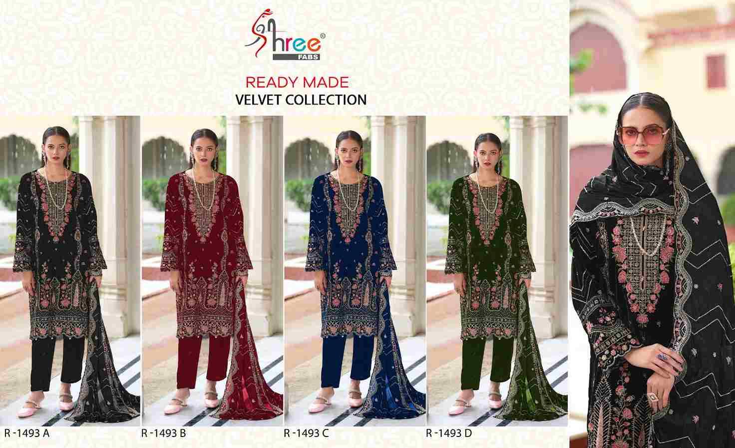 Shree Fabs Hit Design R-1493 Colours By Shree Fabs R-1493-A To R-1493-D Series Wholesale Designer Pakistani Suits Collection Beautiful Stylish Fancy Colorful Party Wear & Occasional Wear Velvet Dresses At Wholesale Price