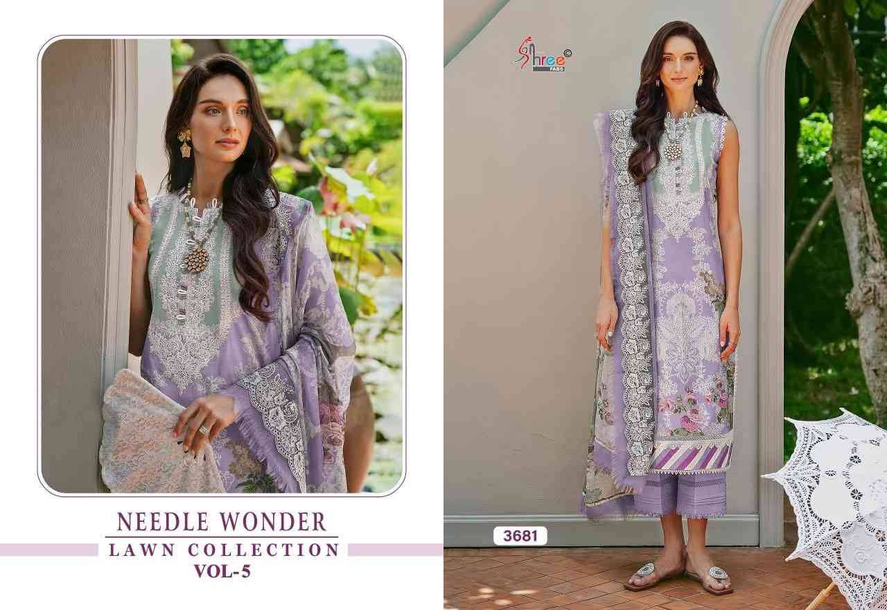 Needle Wonder Lawn Collection Vol-5 By Shree Fabs 3681 To 3686 Series Designer Pakistani Suits Beautiful Fancy Stylish Colorful Party Wear & Occasional Wear Pure Cotton With Embroidery Dresses At Wholesale Price