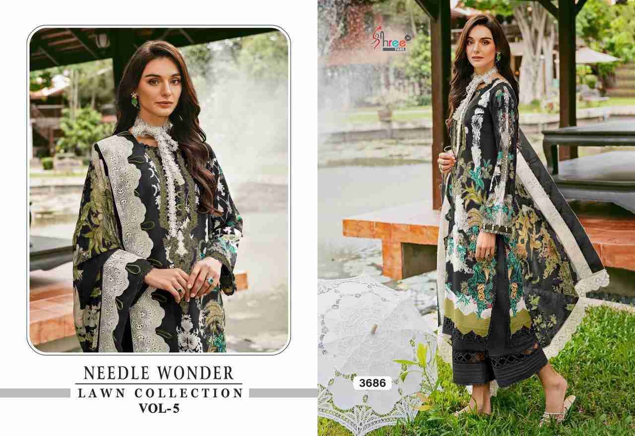 Needle Wonder Lawn Collection Vol-5 By Shree Fabs 3681 To 3686 Series Designer Pakistani Suits Beautiful Fancy Stylish Colorful Party Wear & Occasional Wear Pure Cotton With Embroidery Dresses At Wholesale Price