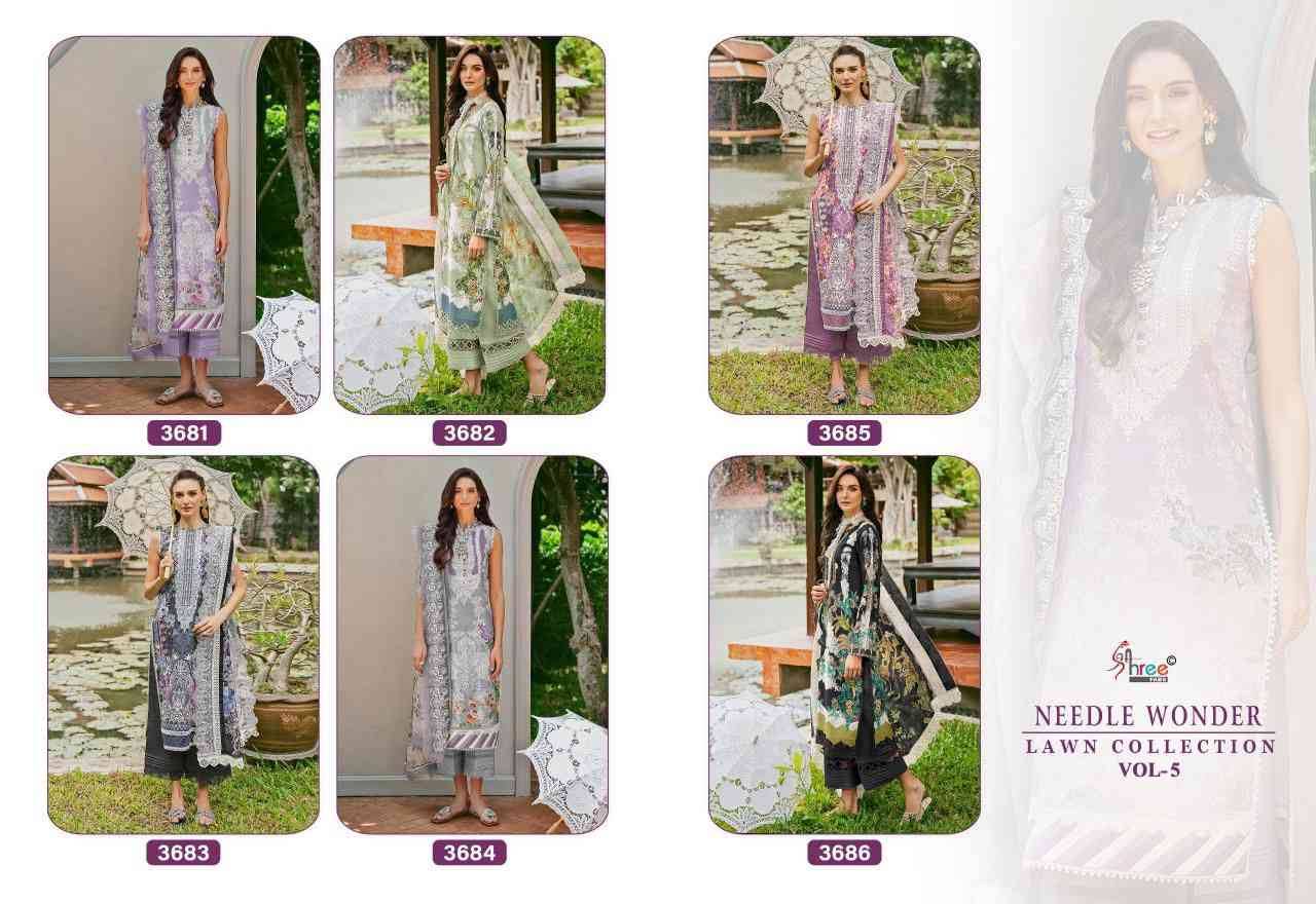 Needle Wonder Lawn Collection Vol-5 By Shree Fabs 3681 To 3686 Series Designer Pakistani Suits Beautiful Fancy Stylish Colorful Party Wear & Occasional Wear Pure Cotton With Embroidery Dresses At Wholesale Price