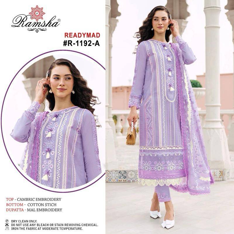 Ramsha 1192 Colours By Ramsha 1192-A To 1192-D Series Beautiful Pakistani Suits Colorful Stylish Fancy Casual Wear & Ethnic Wear Cambric Dresses At Wholesale Price