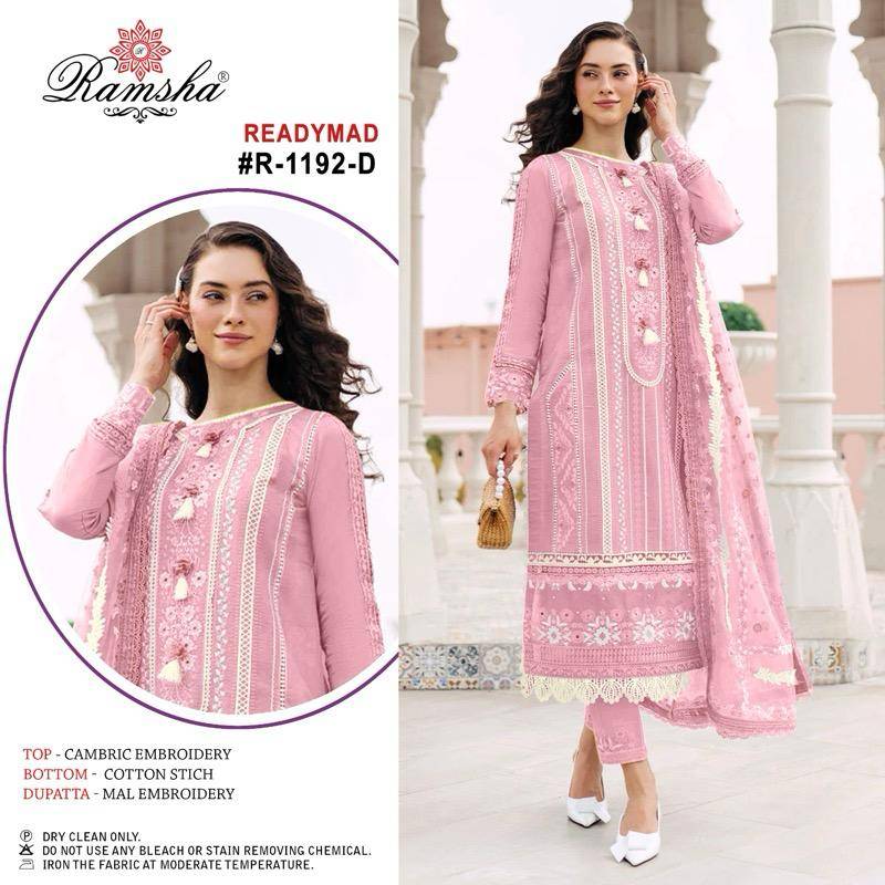 Ramsha 1192 Colours By Ramsha 1192-A To 1192-D Series Beautiful Pakistani Suits Colorful Stylish Fancy Casual Wear & Ethnic Wear Cambric Dresses At Wholesale Price