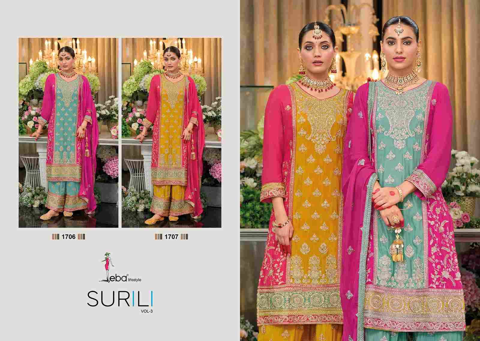 Surili Vol-3 By Eba Lifestyle 1706 To 1707 Series Designer Festive Suits Beautiful Fancy Colorful Stylish Party Wear & Occasional Wear Heavy Chinnon Dresses At Wholesale Price