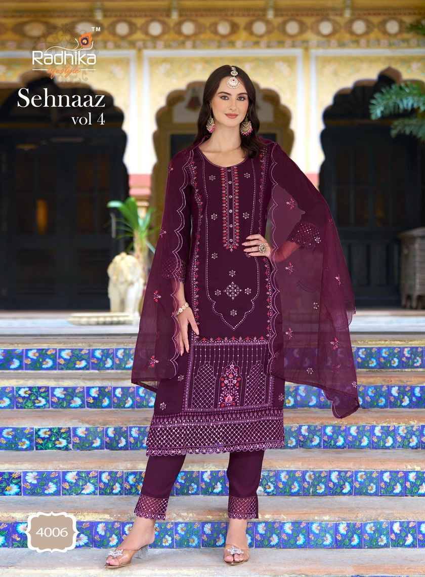 Sehnaaz Vol-4 By Radhika Lifestyle 4001 To 4006 Series Beautiful Stylish Anarkali Suits Fancy Colorful Casual Wear & Ethnic Wear & Ready To Wear Pure Silk Dresses At Wholesale Price