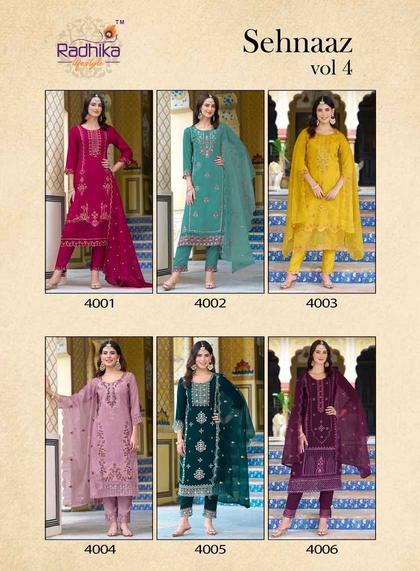 Sehnaaz Vol-4 By Radhika Lifestyle 4001 To 4006 Series Beautiful Stylish Anarkali Suits Fancy Colorful Casual Wear & Ethnic Wear & Ready To Wear Pure Silk Dresses At Wholesale Price