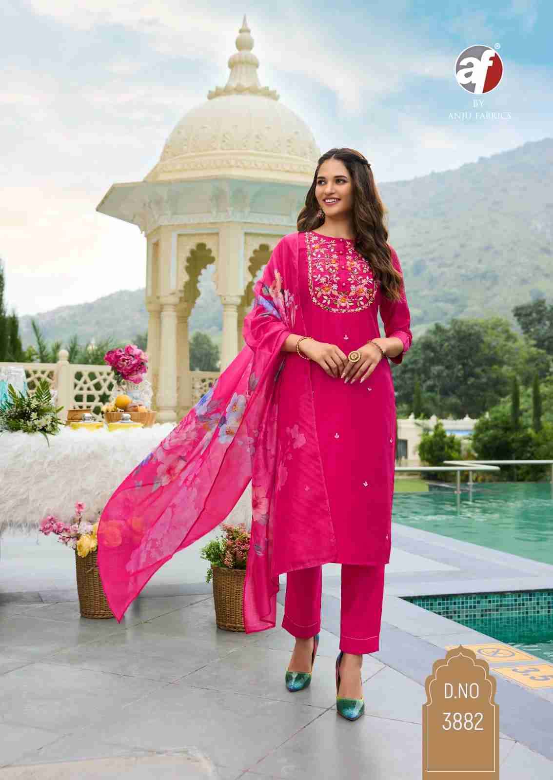 Desi Dhaga By Anju Fabrics 3881 To 3886 Series Designer Festive Suits Beautiful Stylish Fancy Colorful Party Wear & Occasional Wear Viscose Rayon Dresses At Wholesale Price