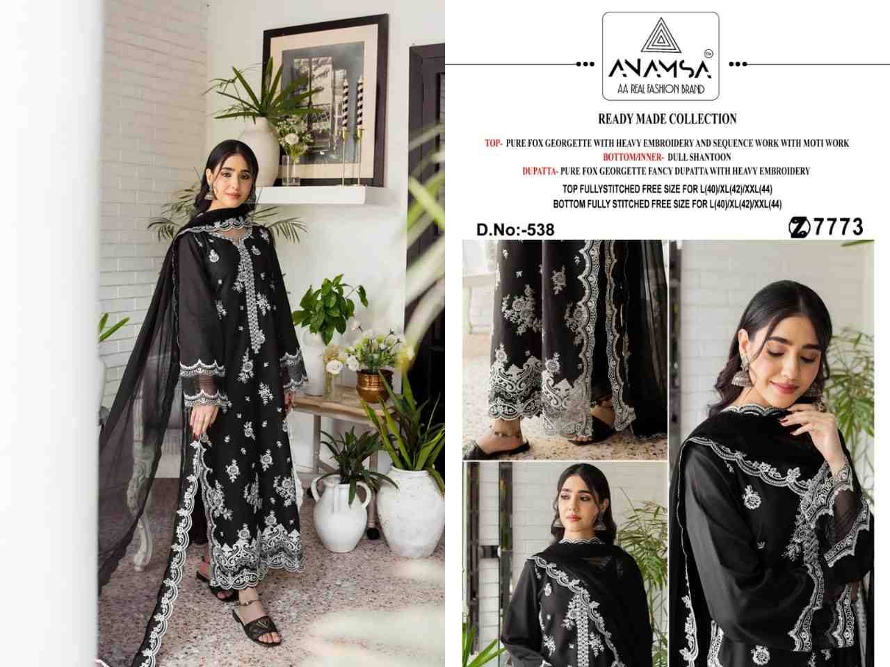 Anamsa Hit Design 538 By Fashid Wholesale Beautiful Pakistani Suits Colorful Stylish Fancy Casual Wear & Ethnic Wear Pure Faux Georgette Embroidered Dresses At Wholesale Price