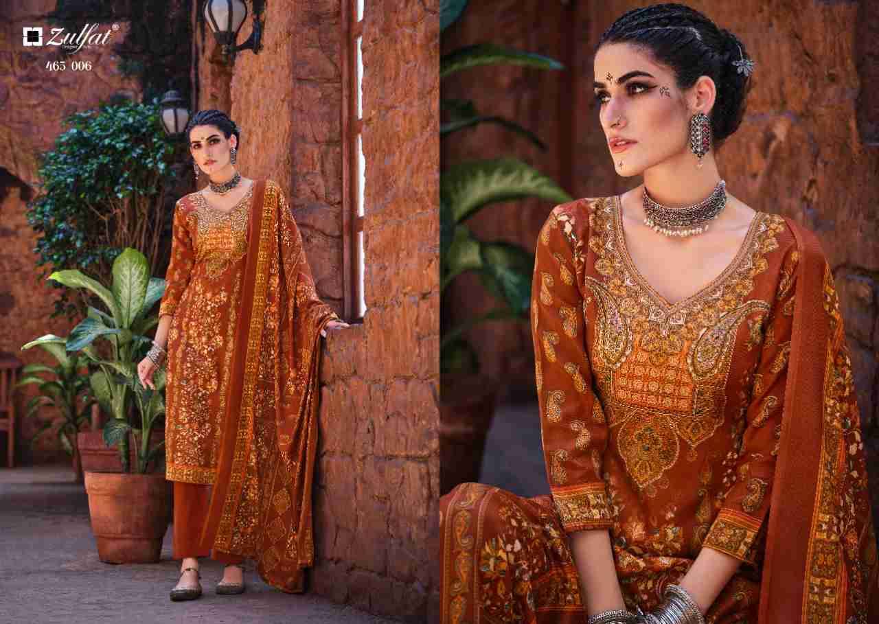 Aisha By Zulfat 465-001 To 465-010 Series Beautiful Festive Suits Colorful Stylish Fancy Casual Wear & Ethnic Wear Pure Pashmina Print With Embroidered Dresses At Wholesale Price