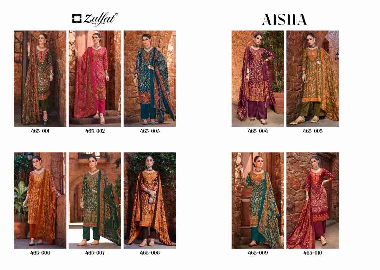 Aisha By Zulfat 465-001 To 465-010 Series Beautiful Festive Suits Colorful Stylish Fancy Casual Wear & Ethnic Wear Pure Pashmina Print With Embroidered Dresses At Wholesale Price