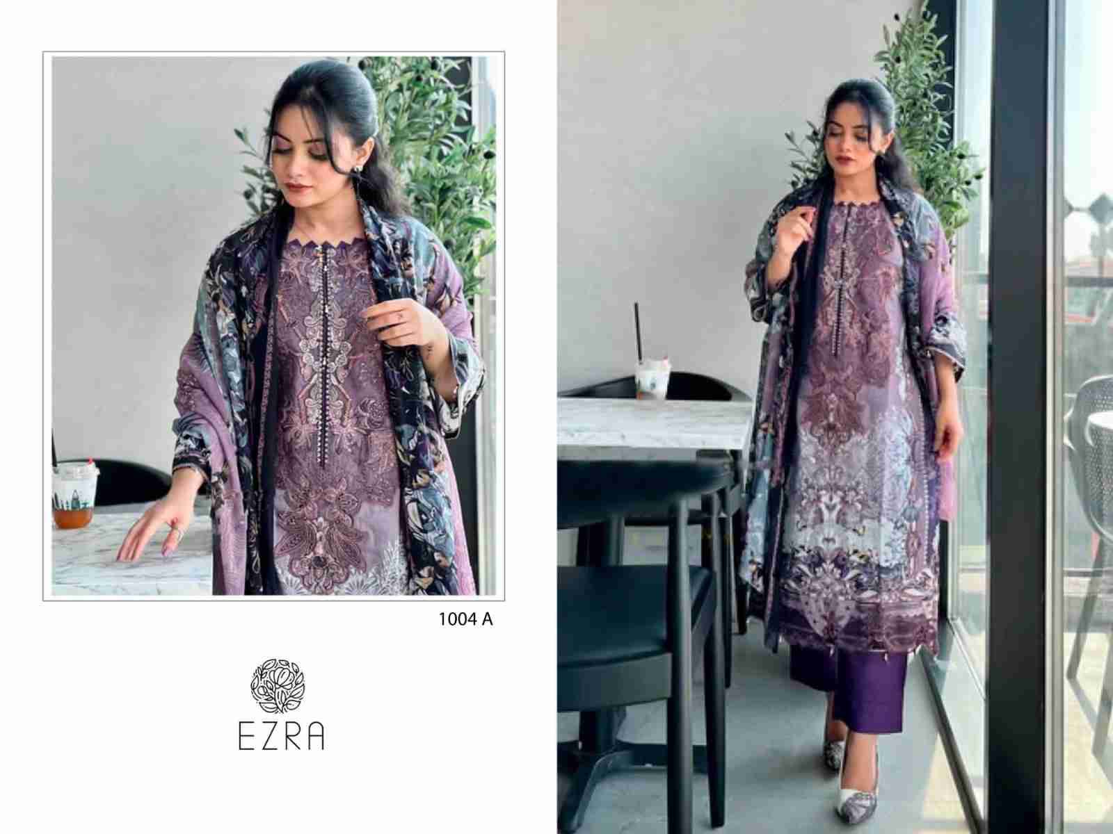 Ezra 1004 Colours By Ezra 1004-A To 1004-B Series Pakistani Suits Beautiful Fancy Colorful Stylish Party Wear & Occasional Wear Pure Cotton Embroidery Dresses At Wholesale Price