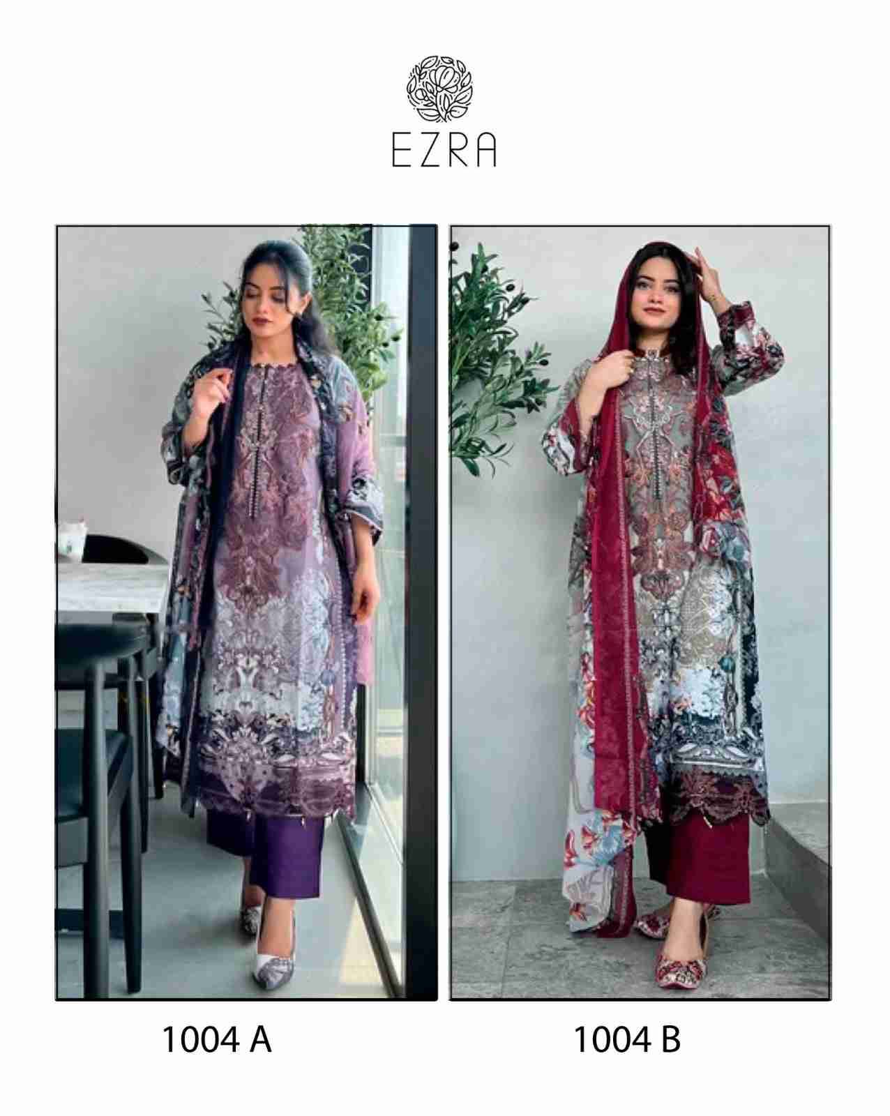 Ezra 1004 Colours By Ezra 1004-A To 1004-B Series Pakistani Suits Beautiful Fancy Colorful Stylish Party Wear & Occasional Wear Pure Cotton Embroidery Dresses At Wholesale Price