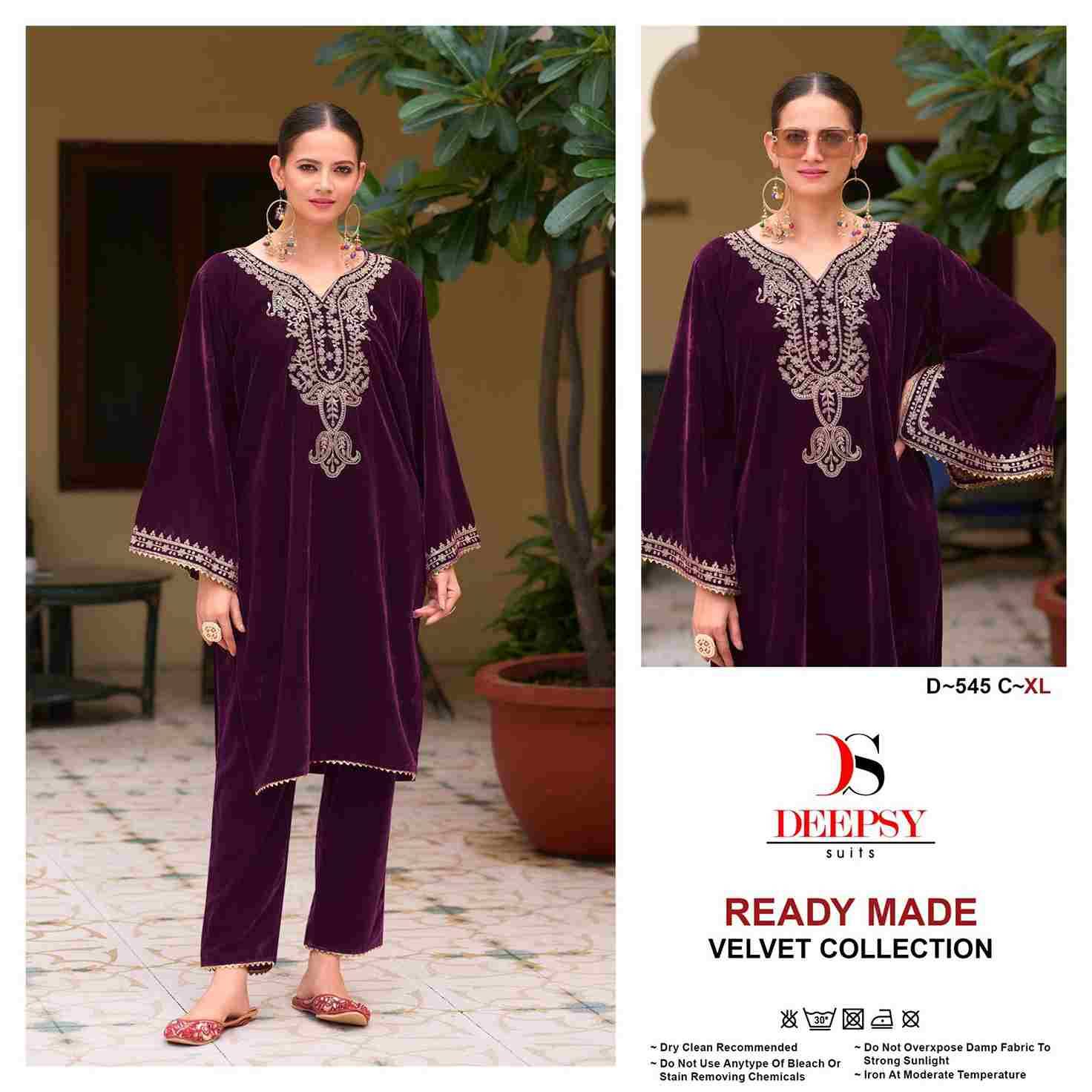 Deepsy Hit Design 545 Colours By Deepsy Suits 545-A To 545-D Series Designer Pakistani Suits Collection Beautiful Stylish Fancy Colorful Party Wear & Occasional Wear Velvet Kurtis With Bottom At Wholesale Price