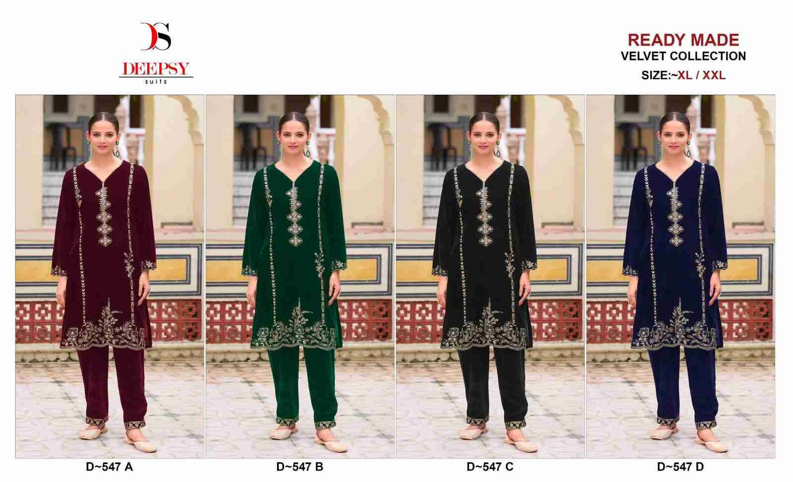 Deepsy Hit Design 547 Colours By Deepsy Suits 547-A To 547-D Series Designer Pakistani Suits Collection Beautiful Stylish Fancy Colorful Party Wear & Occasional Wear Velvet Kurtis With Bottom At Wholesale Price