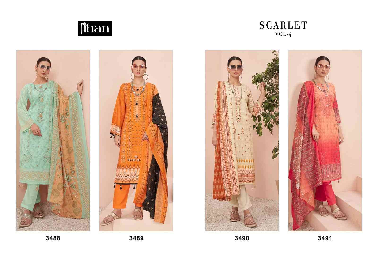 Scarlet Vol-4 By Jihan 3488 To 3491 Series Beautiful Stylish Pakistani Suits Fancy Colorful Casual Wear & Ethnic Wear & Ready To Wear Pure Lawn Print Dresses At Wholesale Price