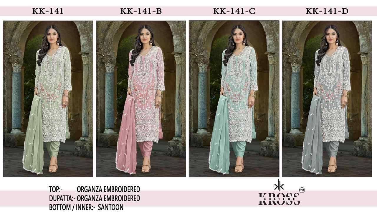 Kross Kulture Hit Design 141 Colours By Kross Kulture 141-A To 141-D Series Beautiful Pakistani Suits Colorful Stylish Fancy Casual Wear & Ethnic Wear Organza With Embroidered Dresses At Wholesale Price