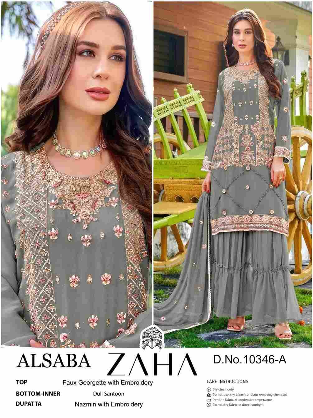 Alsaba By Zaha 10346-A To 10346-D Series Designer Pakistani Suits Beautiful Fancy Stylish Colorful Party Wear & Occasional Wear Faux Georgette With Embroidery Dresses At Wholesale Price