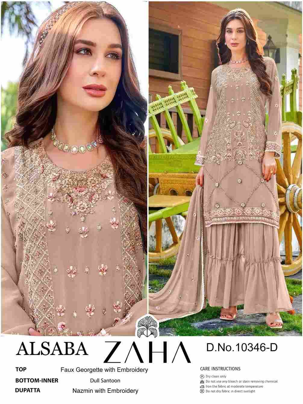 Alsaba By Zaha 10346-A To 10346-D Series Designer Pakistani Suits Beautiful Fancy Stylish Colorful Party Wear & Occasional Wear Faux Georgette With Embroidery Dresses At Wholesale Price