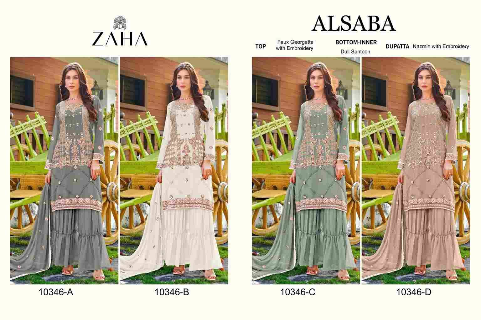 Alsaba By Zaha 10346-A To 10346-D Series Designer Pakistani Suits Beautiful Fancy Stylish Colorful Party Wear & Occasional Wear Faux Georgette With Embroidery Dresses At Wholesale Price