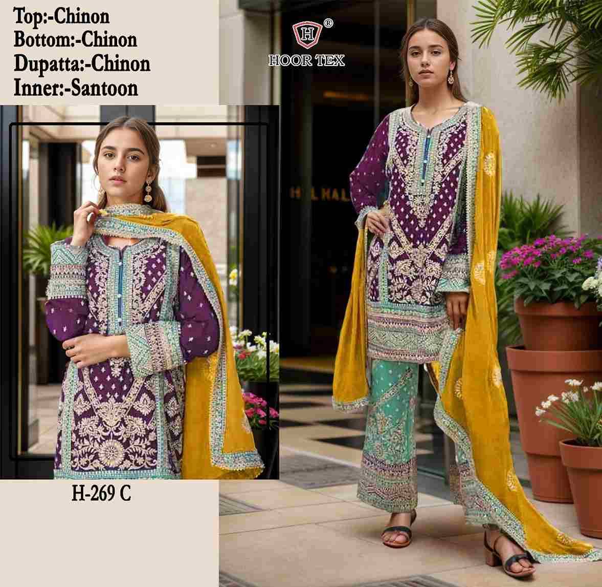 Hoor Tex Hit Design H-269 Colours By Hoor Tex H-269-A To H-269-C Series Designer Festive Pakistani Suits Collection Beautiful Stylish Fancy Colorful Party Wear & Occasional Wear Heavy Chinnon Embroidered Dresses At Wholesale Price