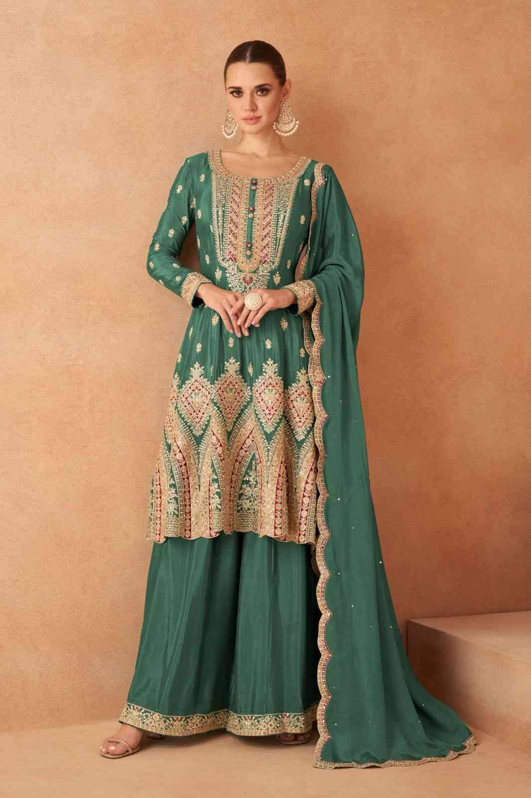 Maahi By Gulkayra Designer 7451-A To 7451-D Series Designer Sharara Suits Beautiful Fancy Colorful Stylish Party Wear & Occasional Wear Heavy Chinnon Dresses At Wholesale Price