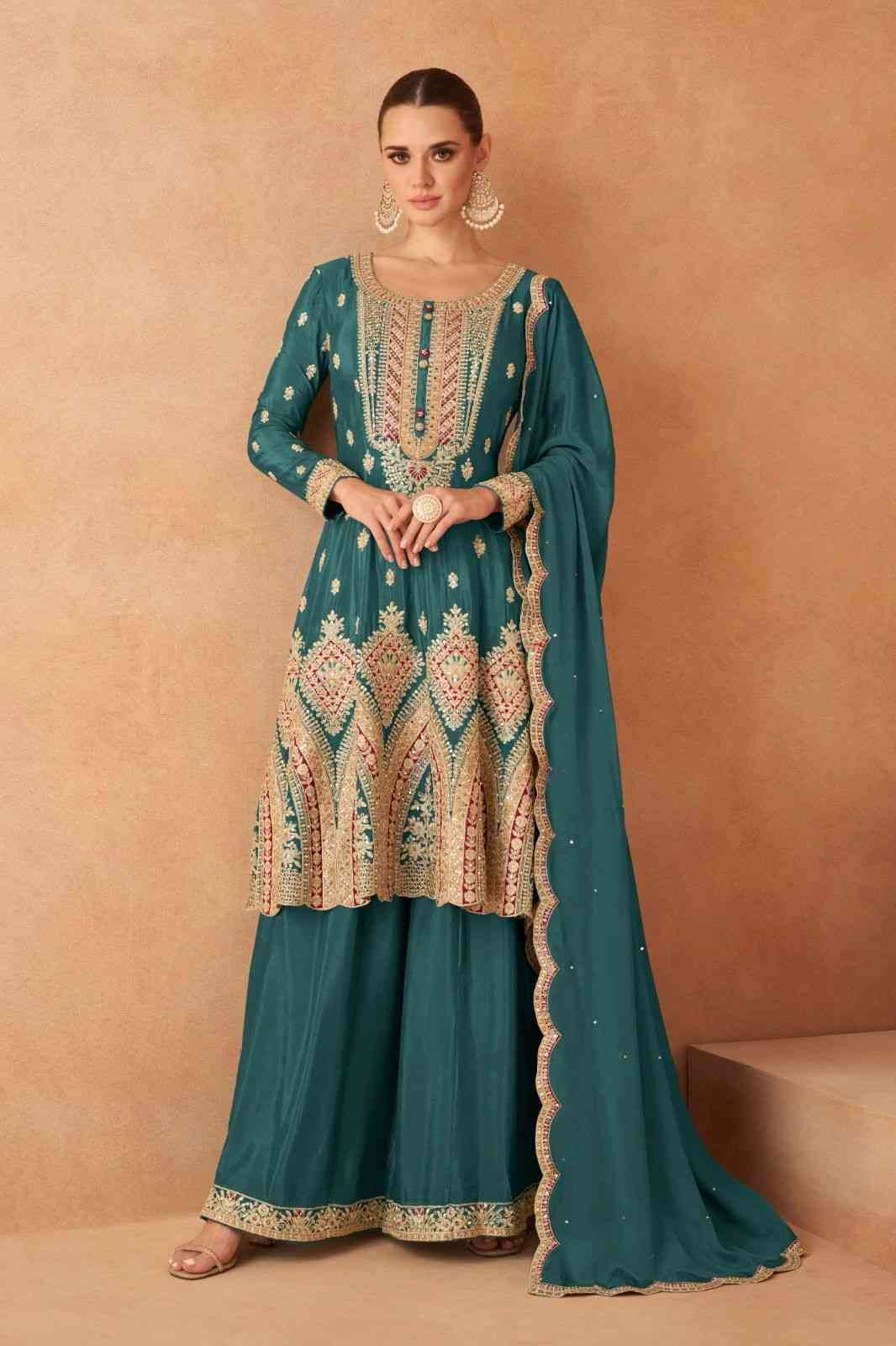 Maahi By Gulkayra Designer 7451-A To 7451-D Series Designer Sharara Suits Beautiful Fancy Colorful Stylish Party Wear & Occasional Wear Heavy Chinnon Dresses At Wholesale Price