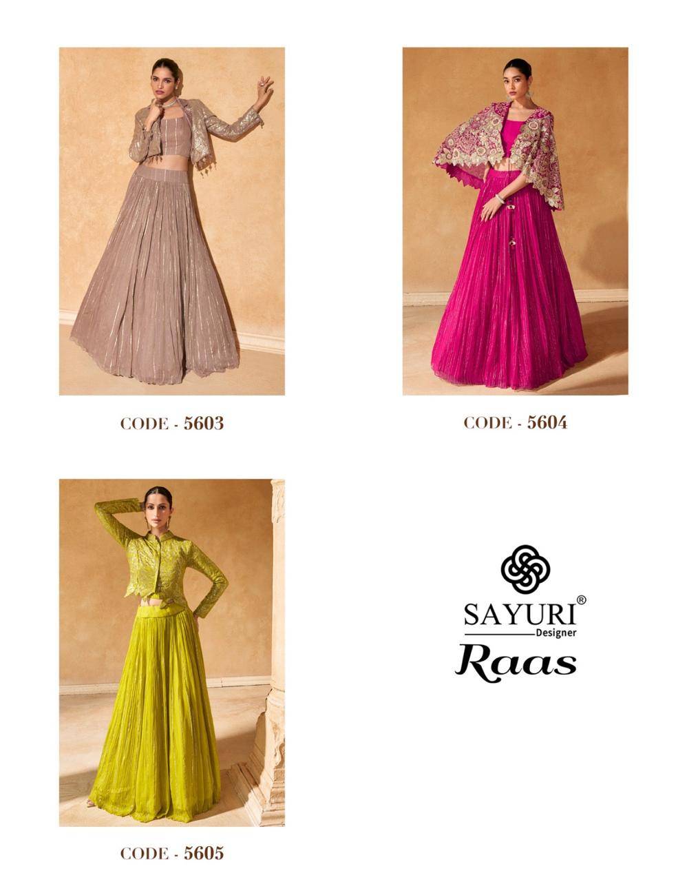 Raas By Sayuri 5603 To 5605 Series Navratri Wear Collection Beautiful Stylish Colorful Fancy Party Wear & Occasional Wear Chinnon Silk/Viscose Jacqaurd Lehengas At Wholesale Price