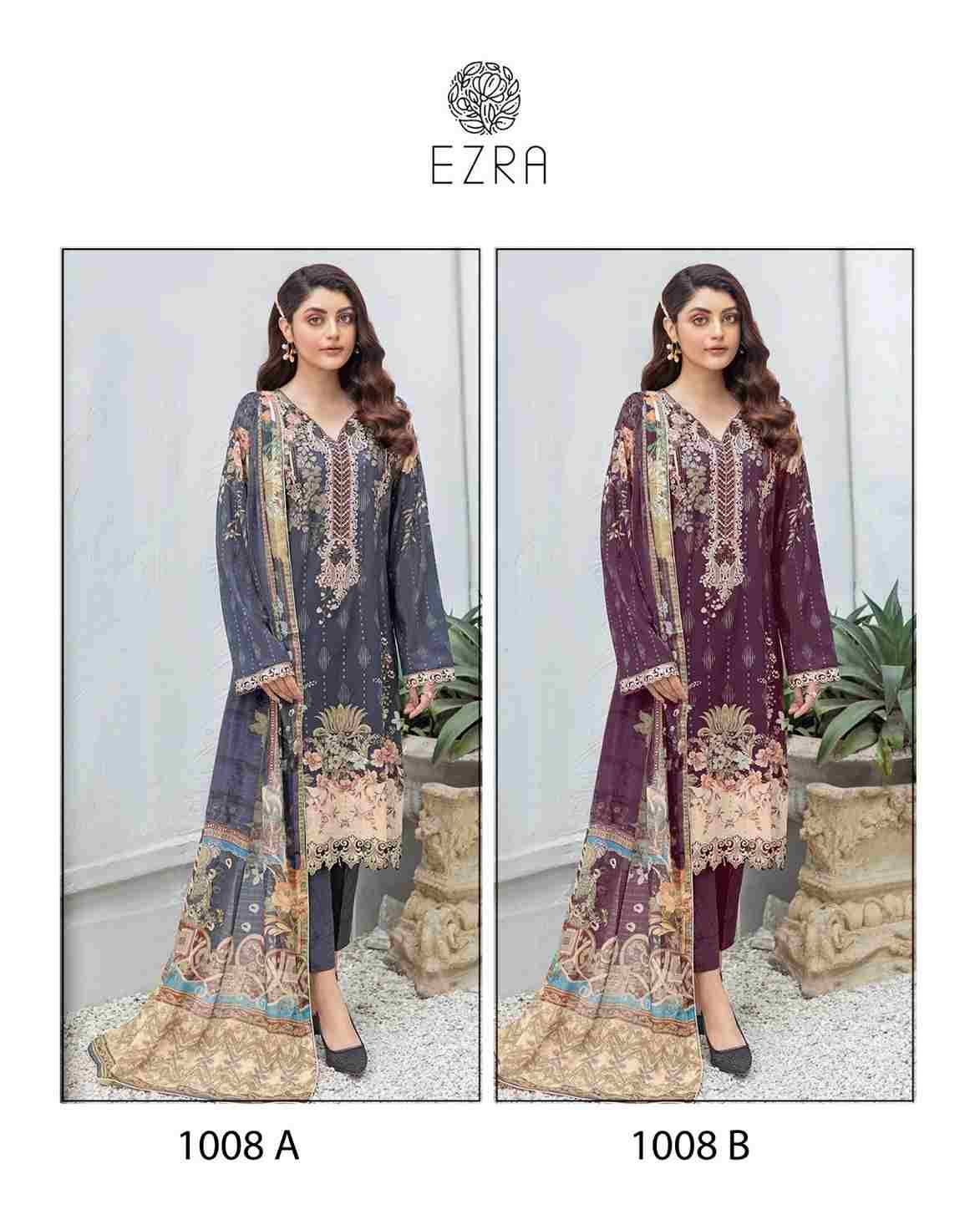 Ezra 1008 Colours By Ezra 1008-A To 1008-B Series Pakistani Suits Beautiful Fancy Colorful Stylish Party Wear & Occasional Wear Pure Cotton Embroidery Dresses At Wholesale Price