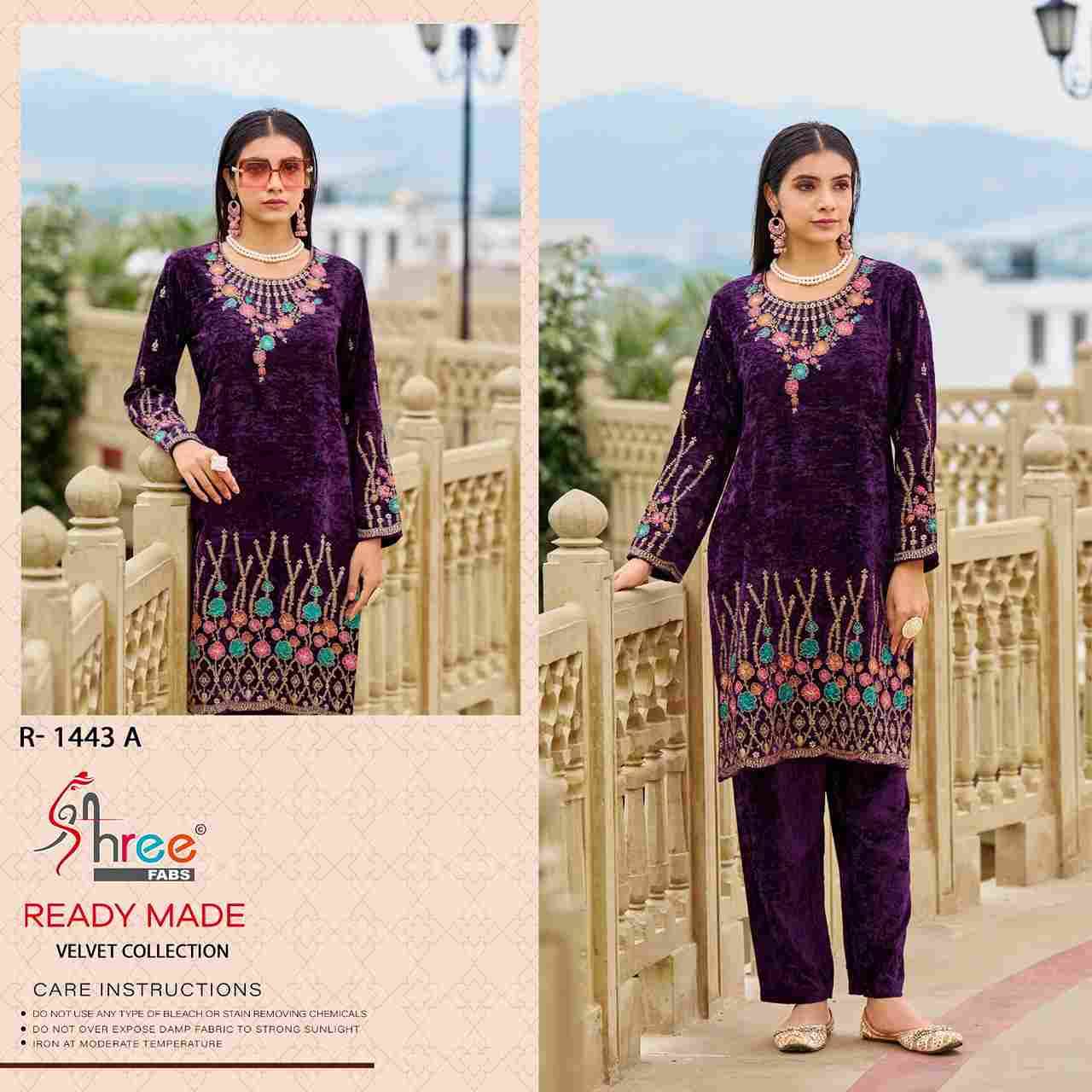 Shree Fabs Hit Design R-1443 Colours By Shree Fabs R-1443-A To R-1443-D Series Designer Pakistani Suits Collection Beautiful Stylish Fancy Colorful Party Wear & Occasional Wear Viscose Velvet Kurtis With Bottom At Wholesale Price