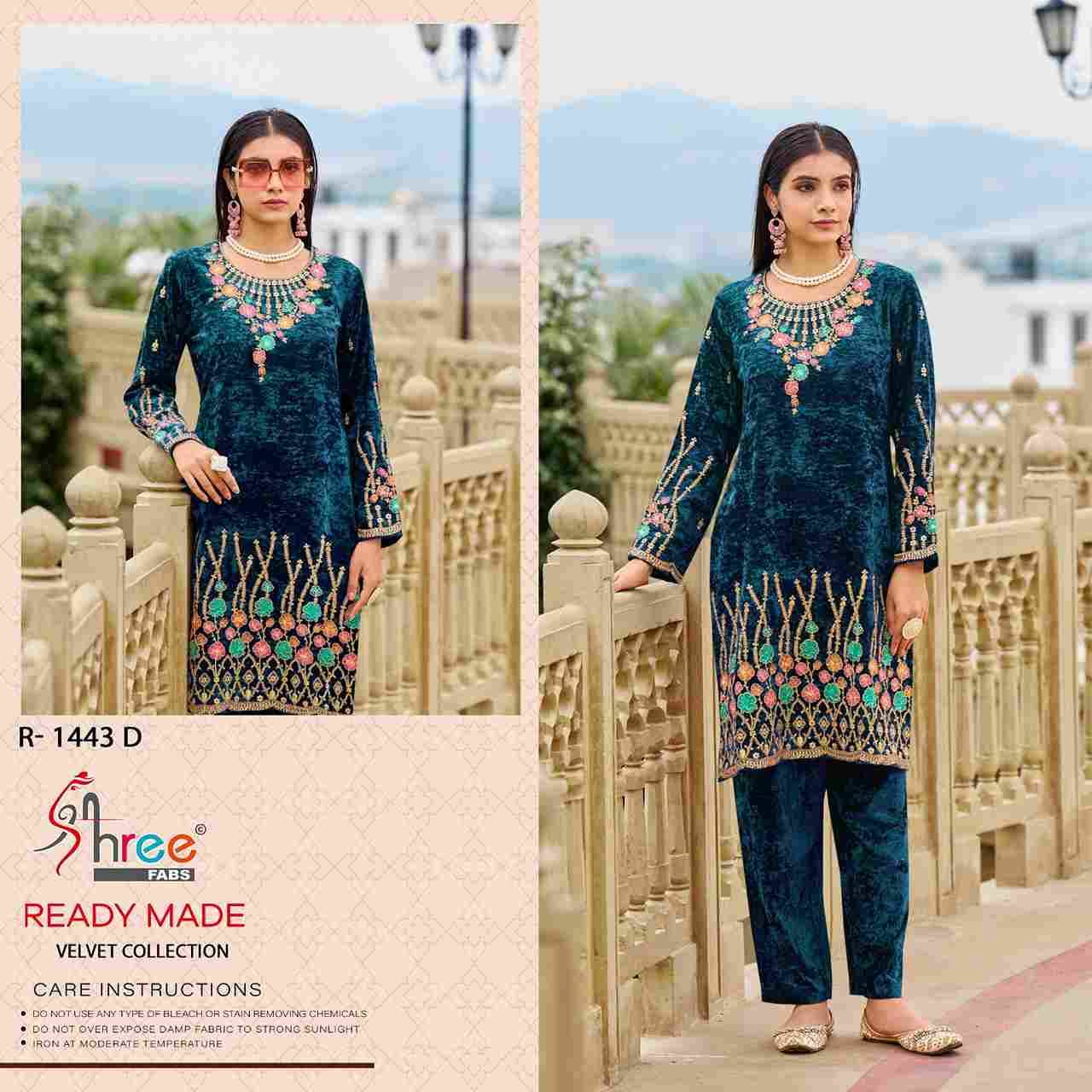 Shree Fabs Hit Design R-1443 Colours By Shree Fabs R-1443-A To R-1443-D Series Designer Pakistani Suits Collection Beautiful Stylish Fancy Colorful Party Wear & Occasional Wear Viscose Velvet Kurtis With Bottom At Wholesale Price