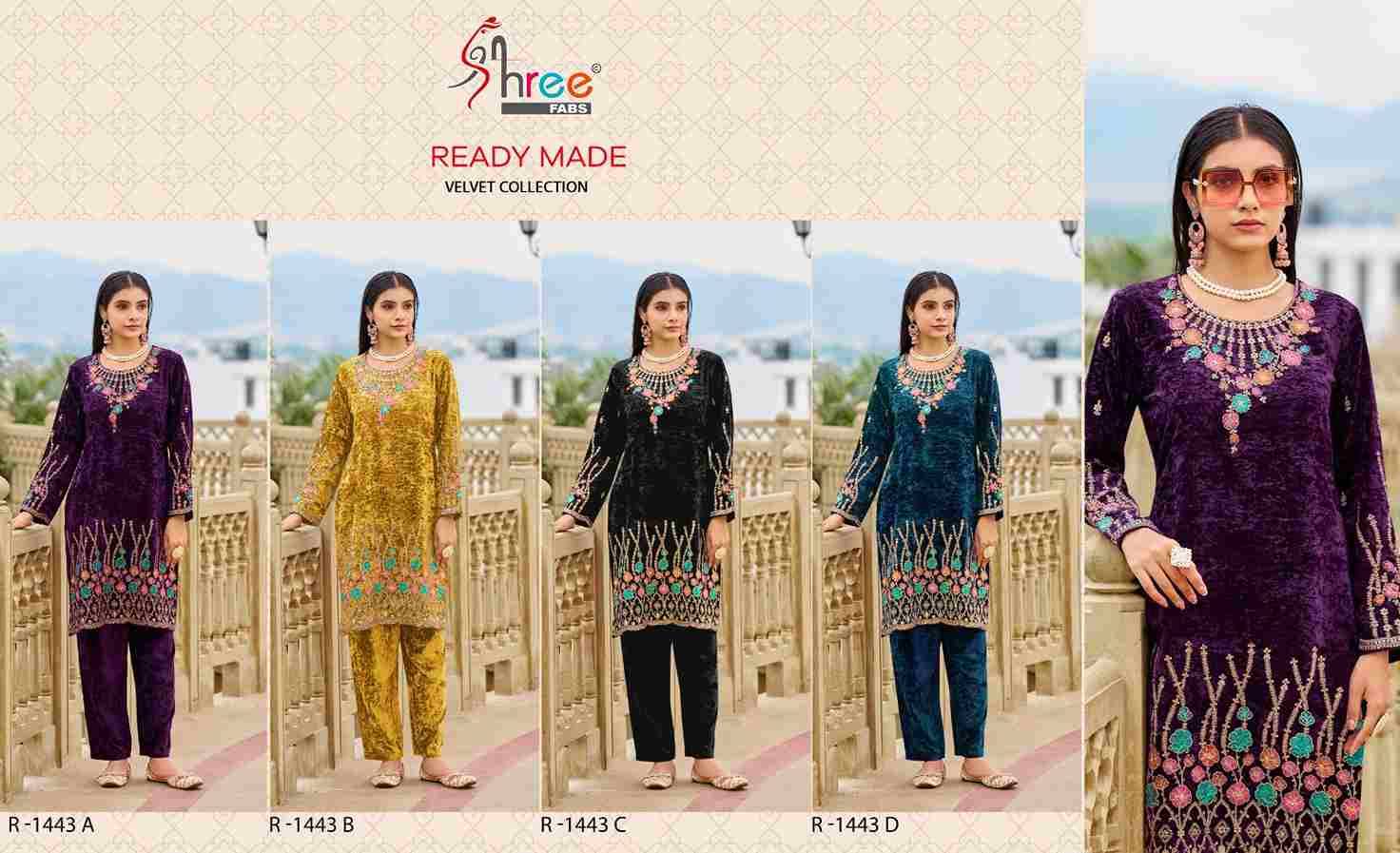 Shree Fabs Hit Design R-1443 Colours By Shree Fabs R-1443-A To R-1443-D Series Designer Pakistani Suits Collection Beautiful Stylish Fancy Colorful Party Wear & Occasional Wear Viscose Velvet Kurtis With Bottom At Wholesale Price