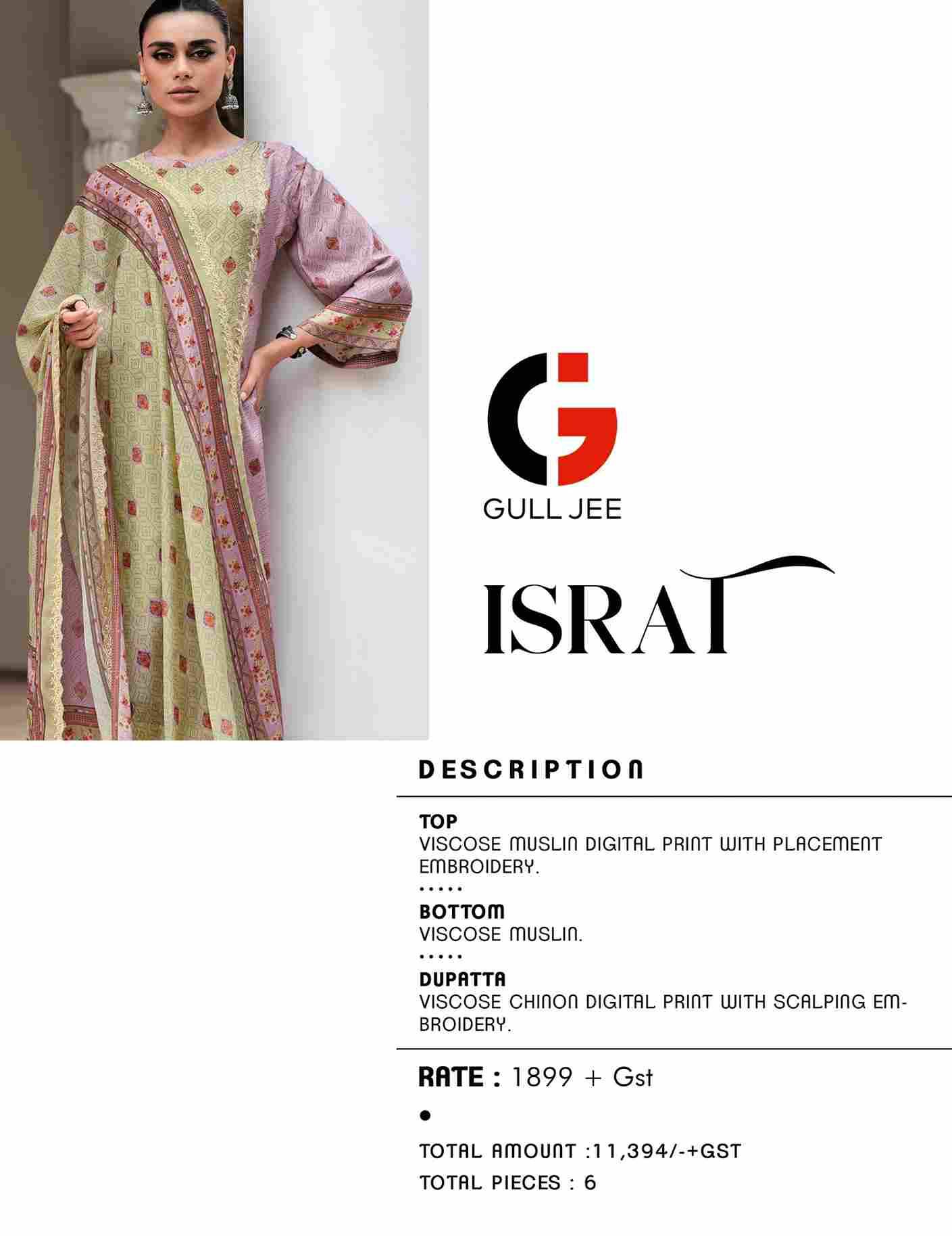 Israt By Gull Jee 10001 To 10006 Series Beautiful Festive Suits Colorful Stylish Fancy Casual Wear & Ethnic Wear Viscose Muslin Embroidered Dresses At Wholesale Price