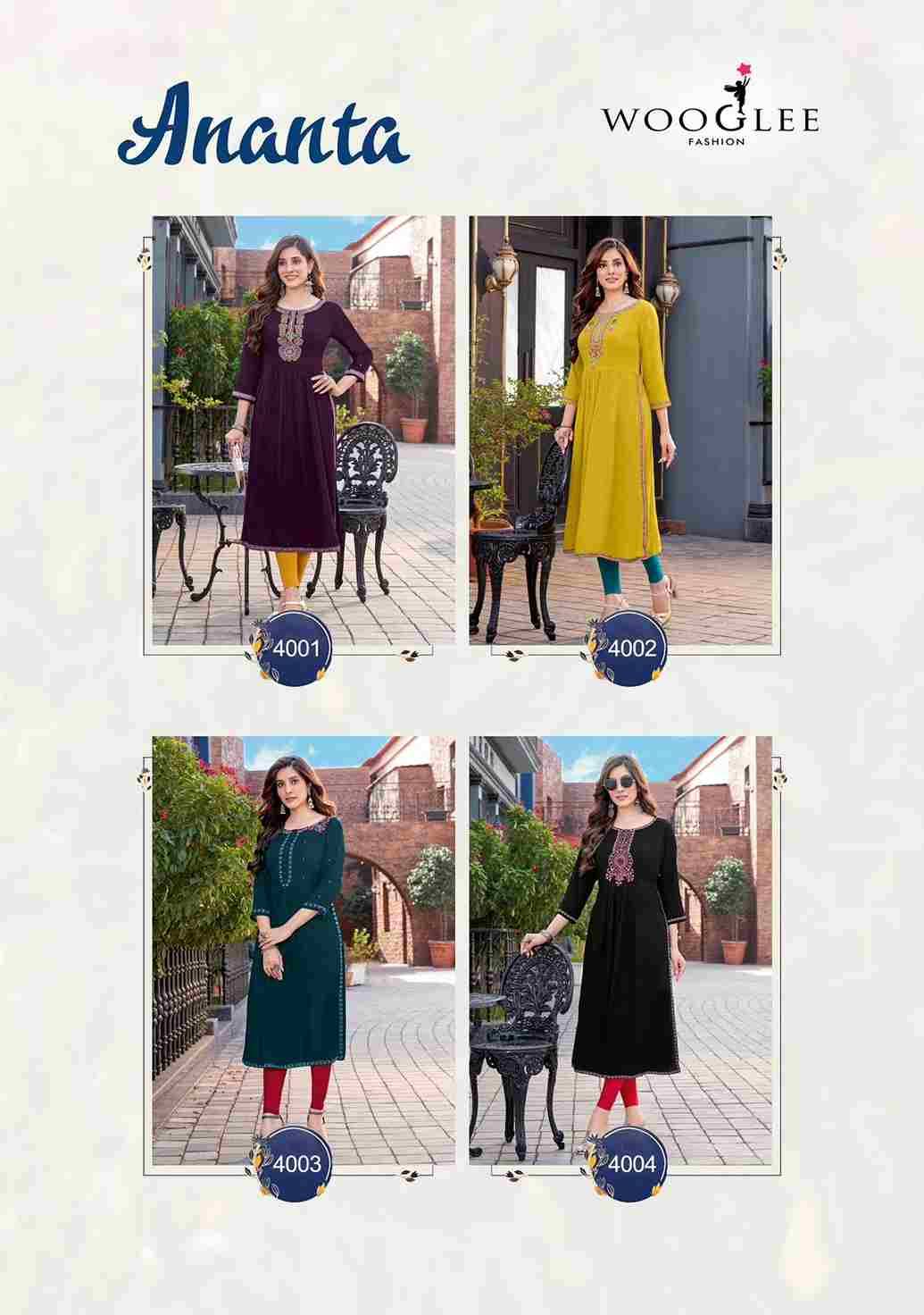 Ananta By Wooglee 4001 To 4004 Series Designer Stylish Fancy Colorful Beautiful Party Wear & Ethnic Wear Collection Heavy Rayon Kurtis At Wholesale Price