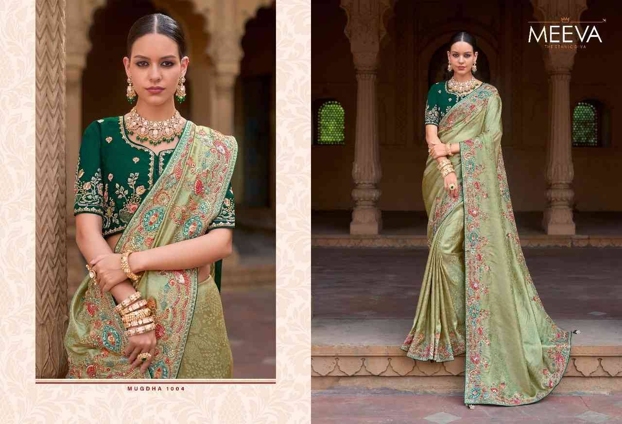 Mugdha By Meeva 1001 To 1007 Series Indian Traditional Wear Collection Beautiful Stylish Fancy Colorful Party Wear & Occasional Wear Silk Organza Sarees At Wholesale Price